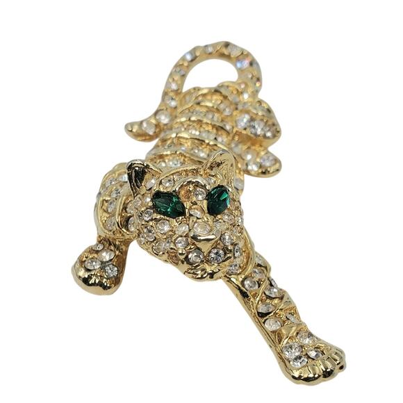 Vintage Rhinestone Crouching Tiger - Big Cat –  Brooch Pin - Mint Condition - Picture 1 of 5